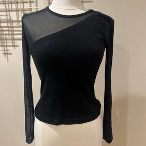Pink Lily Black Long Sleeve Top with Sheer Detail